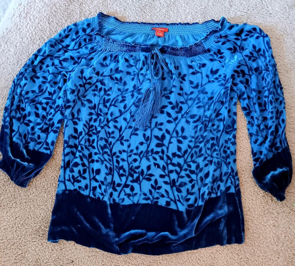 Sundance Silk Blend Burnout Velvet Peasant Top in Blue